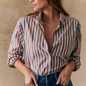 Sezane Max Shirt  Blue ecru burgundy stripes